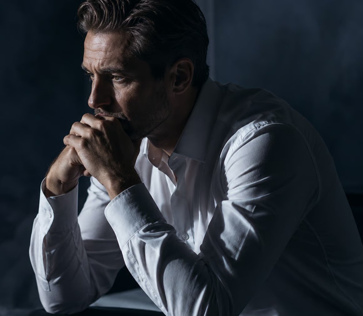 Man reflecting on his wellbeing